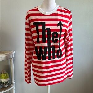 [The Who] Red and White Striped Long Sleeve Shirt - Size Small